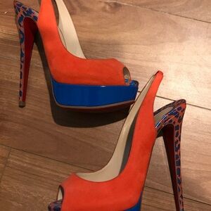 Christian Louboutin Vibrant Orange and Blue Platform Heels